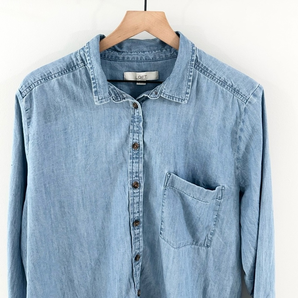 LOFT Light Blue Denim Button-Down Shirt - Picture 4 of 7